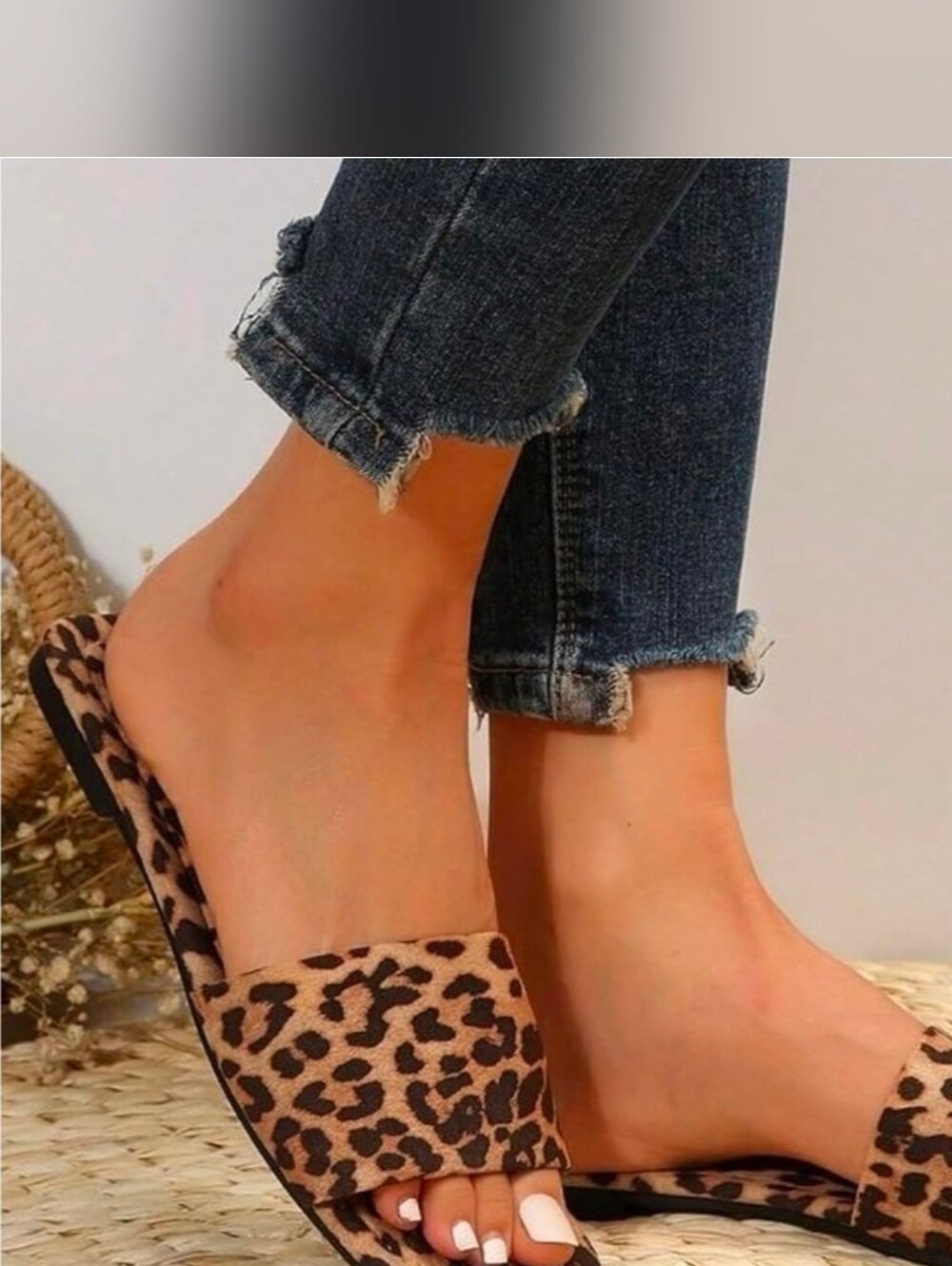 Leopard Print Slide Sandals - Women